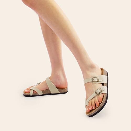 DREAM PAIRS Women's Thong Slide Sandals with Cork Footbed Open Toe Adjustable Slip On Slippers Comfort Flat Sandals for Summer,Size 8,Natural,SDSS2405W - Thumbnail 2