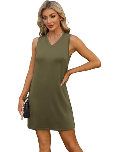 BKRIVE V-Neck Summer Casual Beach Dresses for Women 2026 Vacation Women's Sleeveless Sundress with Split Army Green - Thumbnail 5