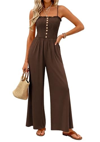 PRETTYGARDEN Jumpsuits for Women Dressy 2026 Summer Sleeveless Casual Wide Leg Rompers Spring Cruise Vacation Outfits (Brown,XX-Large) - Image 1