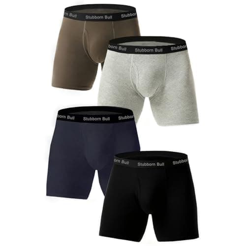 Stubborn Bull Men's Black Cotton Boxer Briefs, 4-Pack Breathable Moisture Wicking Soft Daily Underwear(US, Alpha, Large, Regular, Regular, color mixing) - Image 1