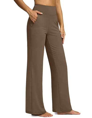 G Gradual Yoga Pants Women Wide Leg Dress Pants with Pockets High Waist Stretch Petite/Regular/Tall Casual Sweatpants Women(Chestnut Brown,29-S) - Image 1