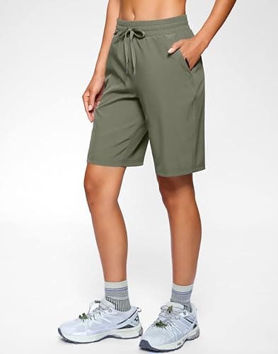SANTINY Women's 7''/ 9'' Hiking Shorts with 3 Zipper Pockets Lightweight Quick Dry Long Athletic Golf Shorts for Women Casual(Sage Green_XL) - Thumbnail 4