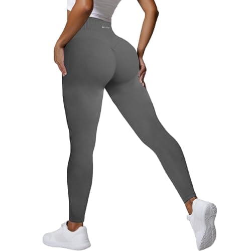 BaseTry Womens Yoga Pants Seamless Mid High Waisted Tummy Control Butt Lifting Workout Leggings for Women Running (US, Alpha, Large, Regular, Regular, Grey) - Image 1