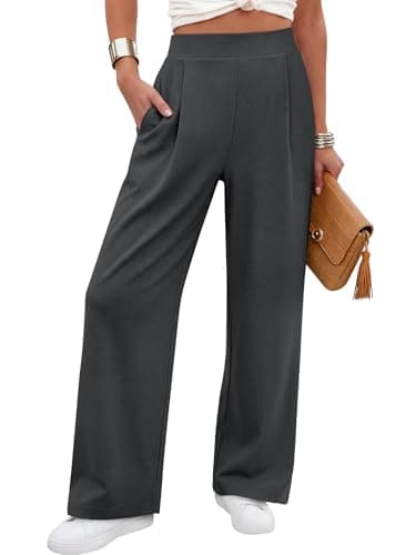 ANRABESS Womens Pants Wide Leg Waffle Knit Casual Stretchy Work Dress Pants 2026 Pull on Business Slacks Trousers Outfits X-Large Dark Grey - Image 1