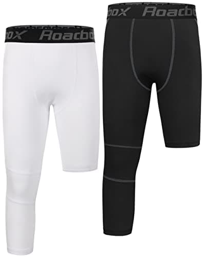 Roadbox Boys One Leg Compression Pants, 2Pack 3/4 Athletic Basketball Leggings, Youth Sports Baselayer Tights - Image 1