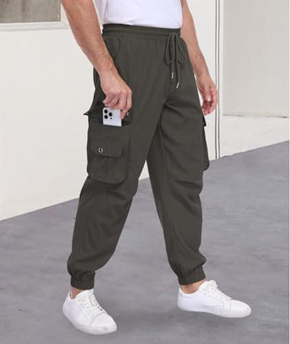 DISLANBO Men's Casual Pants Drawstring Hiking Pants Workout Tactical Joggers Sweatpants for Men Gray - Thumbnail 6