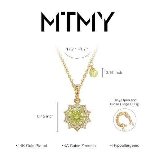 MTMY Birthstone Necklace for Women, 14K Gold Plated Sunburst Necklace with Removable Charm Birthday Jewelry Gift (August) - Thumbnail 4