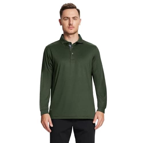 M MAELREG Long Sleeve Golf Shirt Men Performance Tennis Athletic Golf Polo Long Sleeve Shirts for Men Olive Green - Thumbnail 3
