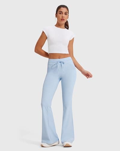 MOOSLOVER Women Bootcut Flare Yoga Pants Drawstring High Waist Pilates Leggings Stretch Butter Soft Active Pant(XL,Light Blue) - Thumbnail 3