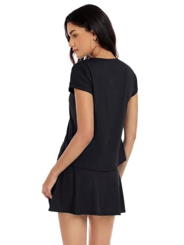 YOINS Summer 2 Piece Outfits for Women Short Skirt Sets Casual Workout Short Sleeve Tshirt and Skorts Matching Sets Black XXL - Thumbnail 4