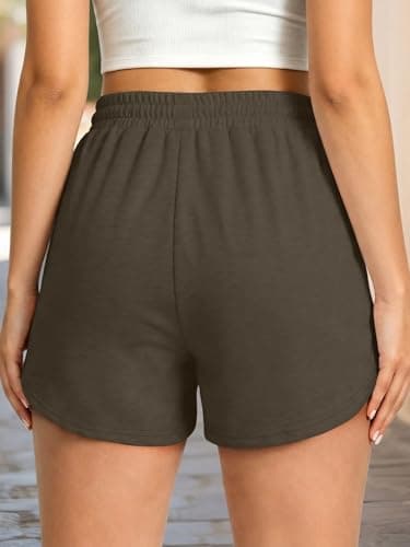 KISSMODA Women's Coffee Brown French Terry Shorts Elastic Drawstring Side Pockets Daily Travel Casual Relaxed Active Short Bottoms DarkBrowm S - Thumbnail 4