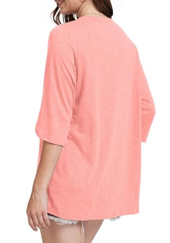 Bosmeer Cardigan Sweaters for Women Petal Cuff 3/4 Sleeve Kimono Cardigans Summer Outfits Lightweight Beach Cover Up Pink M - Thumbnail 5