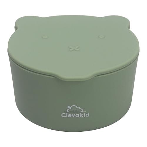 Clevakid Silicone Snack & Fruits Container – Leakproof Durable and BPA-Free | for Daycare, Preschool, School, and Family Outings – Bear design 130 ML/4.4 OZ (Green Olive) - Thumbnail 5