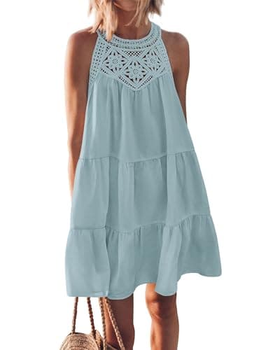 BTFBM Women Summer Dresses 2026 Casual Spring Clothes Sleeveless Halter Neck A-Line Boho Mini Dress Beach Vacation Sundress(Mint Green, XX-Large) - Image 1