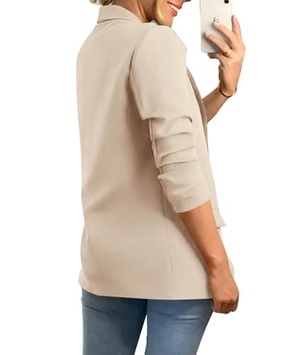KIRUNDO Womens Blazer 2026 Spring Fall Bussiness Casual Long Sleeve Open Front Work Office Dressy Suit Jackets with Pockets(Beige, Large) - Thumbnail 2