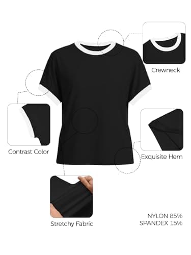 ZDC Girls Athletic Shirts Kids Summer Short Sleeve Workout T Shirt Quick Dry Tops Color Block Gym Yoga Tee Black - Thumbnail 6