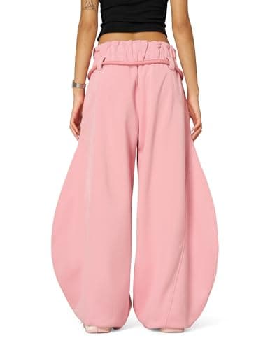 Aelfric Eden Stripe Super Baggy Sweatpants Oversized Barrel Pants Vintage Wide Leg Elastic Waist Lantern Trouser Unisex Pink Medium - Thumbnail 6