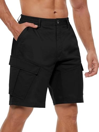 TRFIC Mens Cargo Shorts 10" Inseam Casual Stretch Shorts with 6 Pockets Button Closure for Summer Work Outdoor Black - Image 1