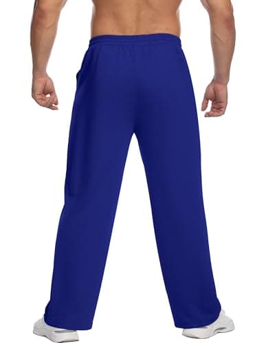 Deyeek Mens Baggy Sweatpants Wide Leg Gym Pants Open Bottom Sweatpants for Men Cotton Lounge Pants Blue Sweats with Pockets - Thumbnail 2