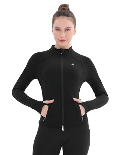 Pobodo, Lightweight, Workout Jacket for Womens, Slim Fit, Stand Collar, Running, Full Zip, Yoga Top, 4 Pockets, Thumb Holes, No Hood - Image 1