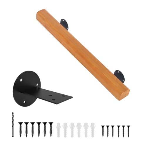 1FT Wood Stair Handrails Wall Mounted Wooden Indoor Stair Handrail Safety Non‑Slip Grab Bar for Elderly Adults Kids Fits Stairs Corridor Loft Garage Porch Toilet - Image 1