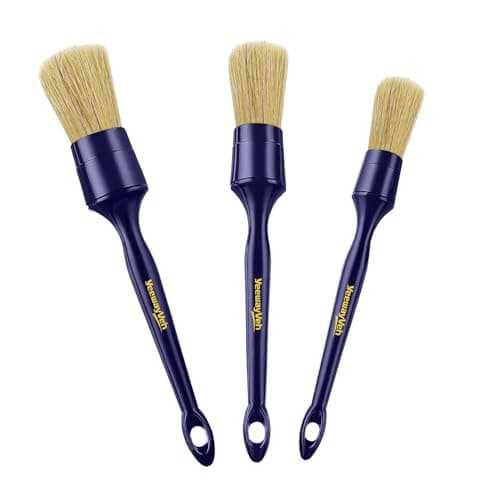 YeewayVeh Car Detailing Brush Set, 3 Pack Ultra Soft Boars Hair Detailing Brushes for Leather Seat Air Vents Engine Bay, Auto Detail Brushes Car Detailing for Interior Exterior, Indigo