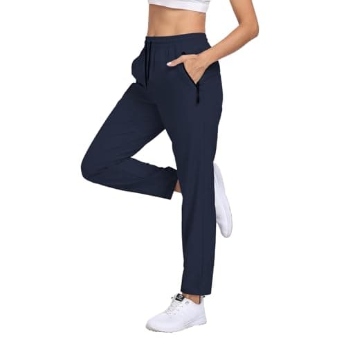 Hiking Pants Women Waterproof Quick Dry Sweatpants Zipper Pockets Elastic Waist Drawstring Lightweight UPF 50+ Cargo Work Travel Outdoor Casual Dark Blue XL - Thumbnail 2