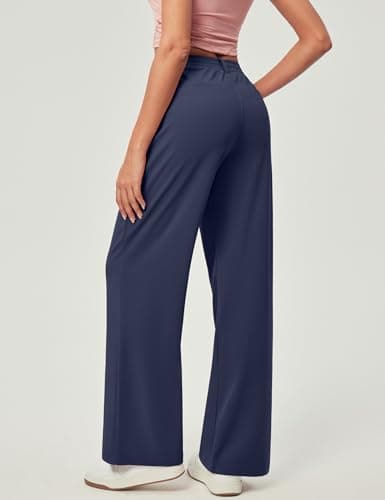 IUGA Wide Leg Pants Woman Pull on Stretchy Work Dress Pants High Waisted Business Casual Trousers Slacks Standard, XX-Large, Dark Blue - Thumbnail 2