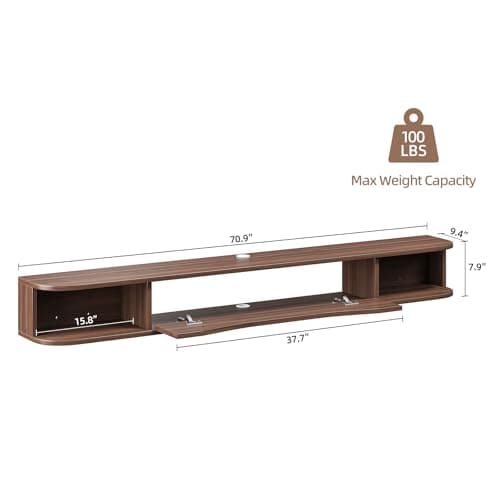 FurniNova Floating TV Stand,70'' Wall Mounted TV Cabinet,Floating TV Console,Under TV Shelf with 1 Door and 2 Cabinets for TVs up to 75''(Walnut) - Thumbnail 5