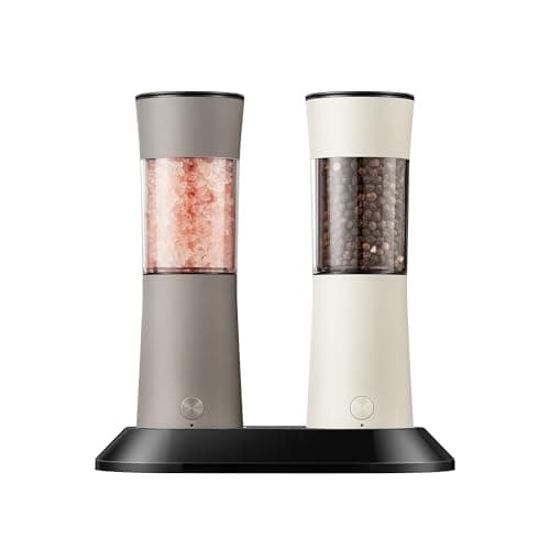 Electric Salt and Pepper Grinder Set, Stainless Steel Automatic Pepper Mill, Rechargeable with USB-C Charging Base, Gravity Activated One-Handed Operation, Dual LED Light, 2 Pack - Image 1