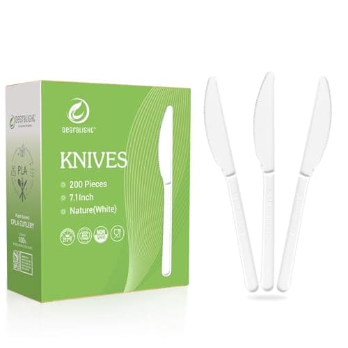 Degralight 100% Compostable Knives - 200Pcs CPLA Knives, Durable and Heat Resistant CPLA Disposable Cutlery, No Plastic Disposable Silverware for Party, Wedding, Office & Daily - Image 1