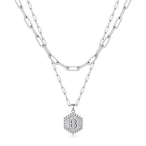 M MOOHAM Silver Plated Layered Initial Necklaces for Women - Cute Letter Initial B Necklace Choker Necklace Silver Plated Layered Necklaces for Women - Image 1