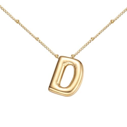 BOLAGTIER Bubble Letter Necklace Gold Plated Balloon Initial Chunky Bubble Alphabet Pendant Necklace Trendy Jewelry Gift for Women (D, Gold) - Image 1