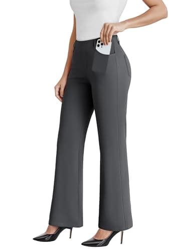 DLOODA Dress Work Pants Women Business Casual Slack Trousers Stretchy Pull On Office Flare Pants with Pockets Deep Grey S - Image 1