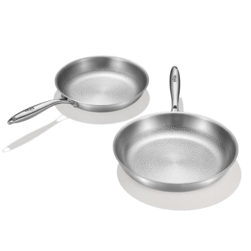 Titanium pans for cooking Non Stick,10"+12" Uncoated Hammered titanium pro frying pan, PFAS Free Cookware, Butter warmer skillet, Induction & Oven-Safe