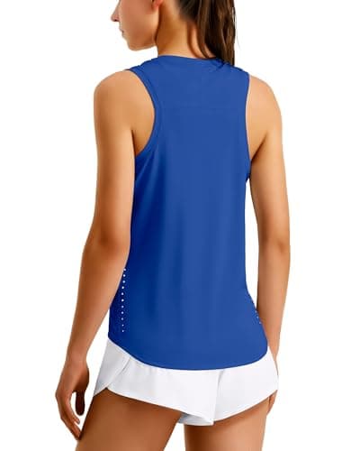 Hugut Women's Lightweight Workout Tank Tops Racerback Athletic Running Tennis Sleeveless High Neck T-Shirt Royal Blue - Image 1
