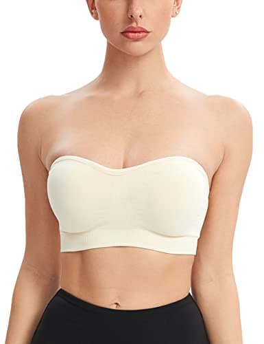 Gnowann Strapless Bras for Women Non-Slip Silicone Bandeau Bralette Seamless Wireless Strapless Bra Padded Tube Top Beige L - Image 1