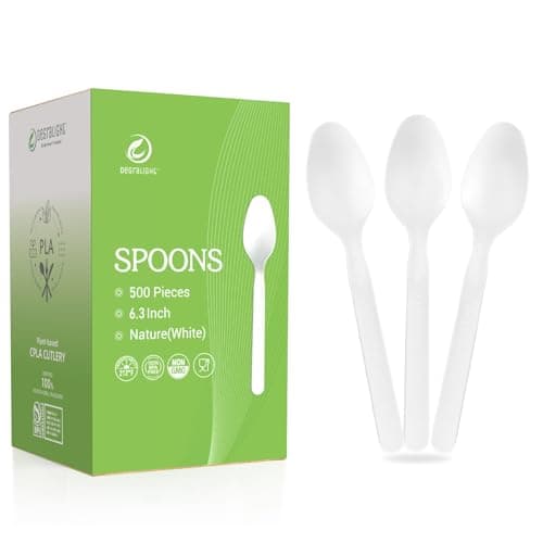 Degralight [500 Pcs] Compostable Spoons Bulk Biodegradable Utensils BPI Certified Disposable Spoons Alternative to Plastic Spoons for Daily, Party & Camping Restaurant - Image 1