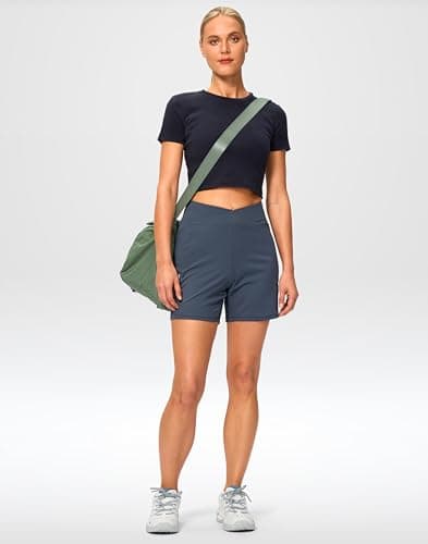 G Gradual Women's Athletic Shorts 6" High Waisted Stretchy Bermuda Shorts for Women Quick Dry Summer Casual Shorts(Stone Blue,3XL) - Thumbnail 3