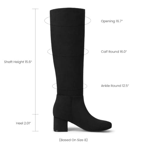 Athlefit Knee High Boots Women Chunky Heel Tall Fall Boots Black Suede 6.5 - Thumbnail 4