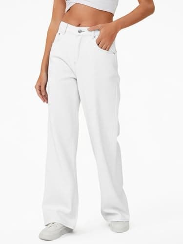 Genleck Baggy Jeans for Woman High Waisted Loose Wide Leg Jean Womens Boyfriend Y3K Pants Trendy，White，10 - Thumbnail 4