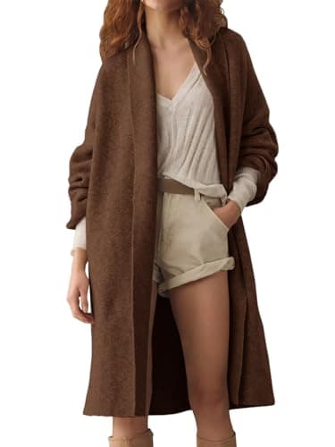 Saodimallsu Womens Long Cardigan Sweaters Chunky Open Front Oversized Slouchy Knit Fall Trendy Coatigan Jackets Brown - Thumbnail 2