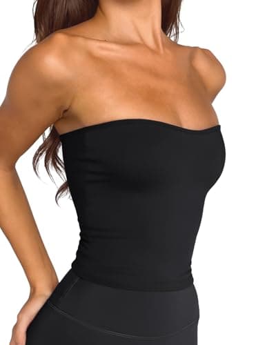 LASLULU Womens Strapless Black Tube Tops Basic Backless Sleeveless Longline Bandeau Going Out Crop Tops Cute Casual 2026 Summer Outfits(Black X-Small) - Thumbnail 2