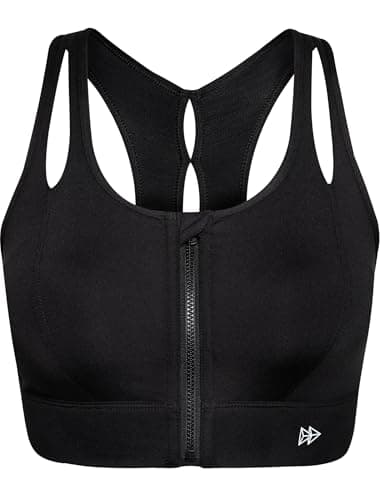 Yvette Sports Bras for Women High Impact Support, Front Zipper Running Bra Plus Size, No Bounce with Racerback & Sewn in Pads,Black,36D 36DD 36DDD - Image 1