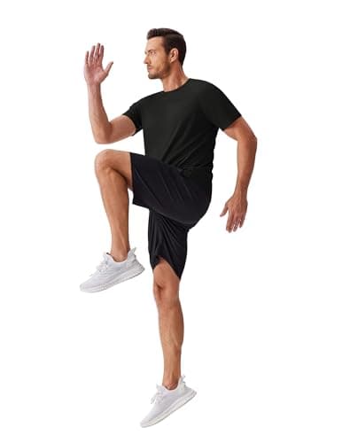 PINSPARK Moisture Wicking T Shirts for Men Plain Polyester T-Shirts Short Sleeve Workout Shirts Casual Tees Black Tshirt Men - Thumbnail 5