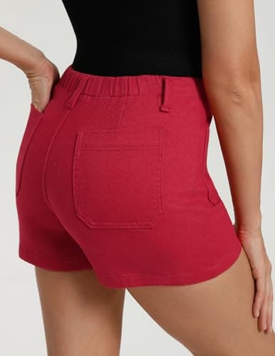 Belle Poque Women Jean Shorts Red High Waisted Micro Cargo Denim Shorts (Red, S) - Thumbnail 4