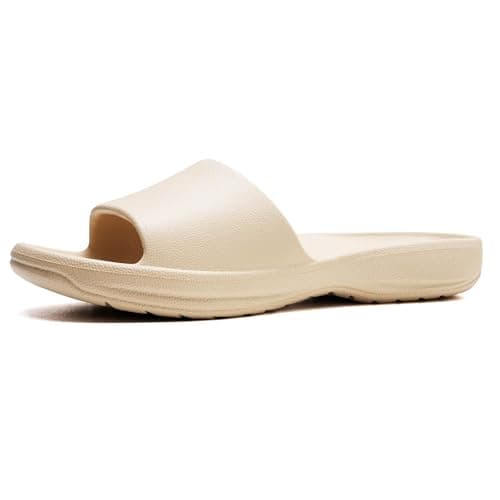 VIVASUN Slides for Women with Arch Support Beach Slides Waterproof Shower Rubber Slide for Indoor and Outdoor,Beige - Image 1