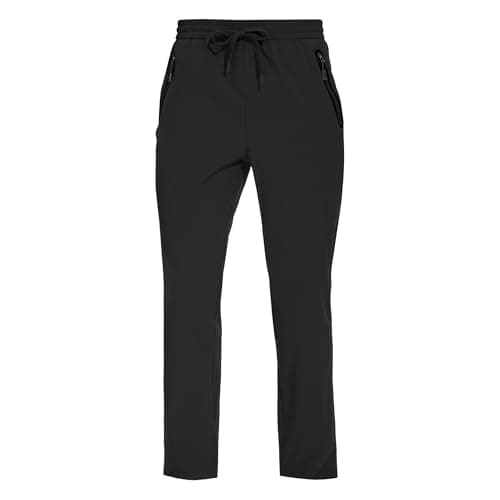 MOURCE Men's Lightweight Elasticated Waist Joggers - Mens Quick-Dry Travel Pants Drawstring, Black XL - Image 1