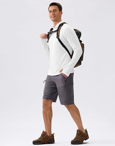 Pudolla Men's Sun Protection Hoodie Shirts UPF 50+ Rash Guard SPF Long Sleeve Fishing Shirt for Men Swim Hiking Boating(White XXX-Large) - Thumbnail 3