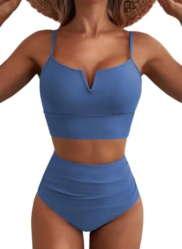 Herseas 2 Piece Swimsuit for Women High Waisted Leg Cheeky Bikini V Wire Modest Bathing Suit Summer Vacation Trendy Swimwear Misty Blue XX-Large - Image 1